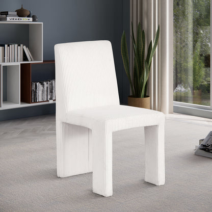 Aubrey Cream Microsuede Corduroy Fabric Dining Chair