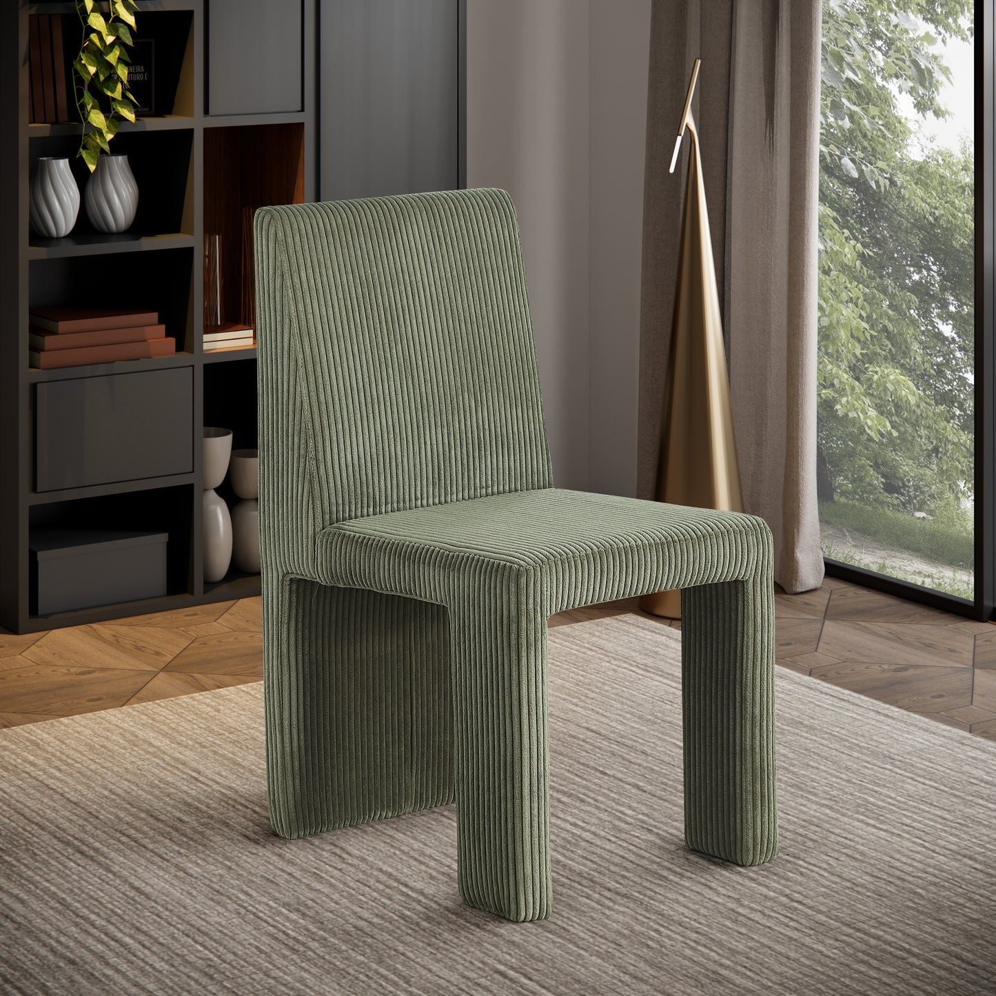 aubrey green microsuede corduroy fabric dining chair