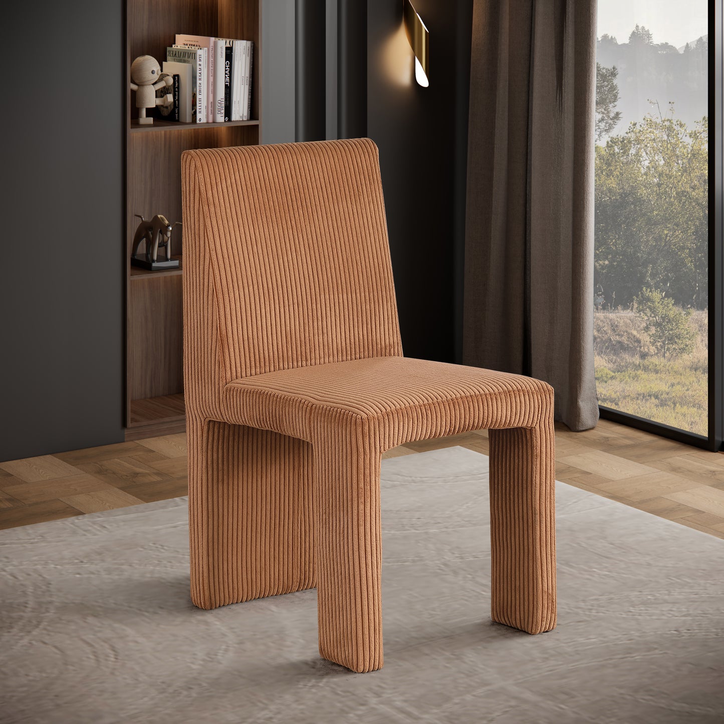 aubrey saddle microsuede corduroy fabric dining chair