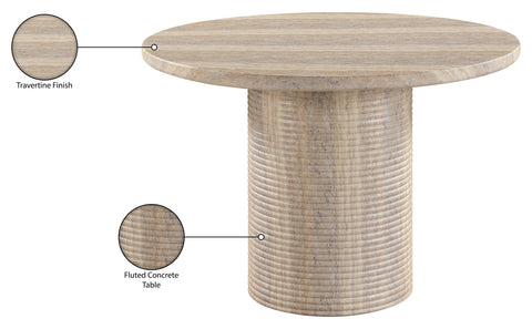 Dorian 43" Travertine Concrete Indoor/Outdoor Dining Table, 1 Piece