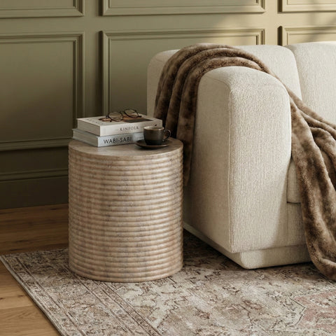 Dorian Travertine Concrete Indoor/Outdoor End Table, 1 Piece