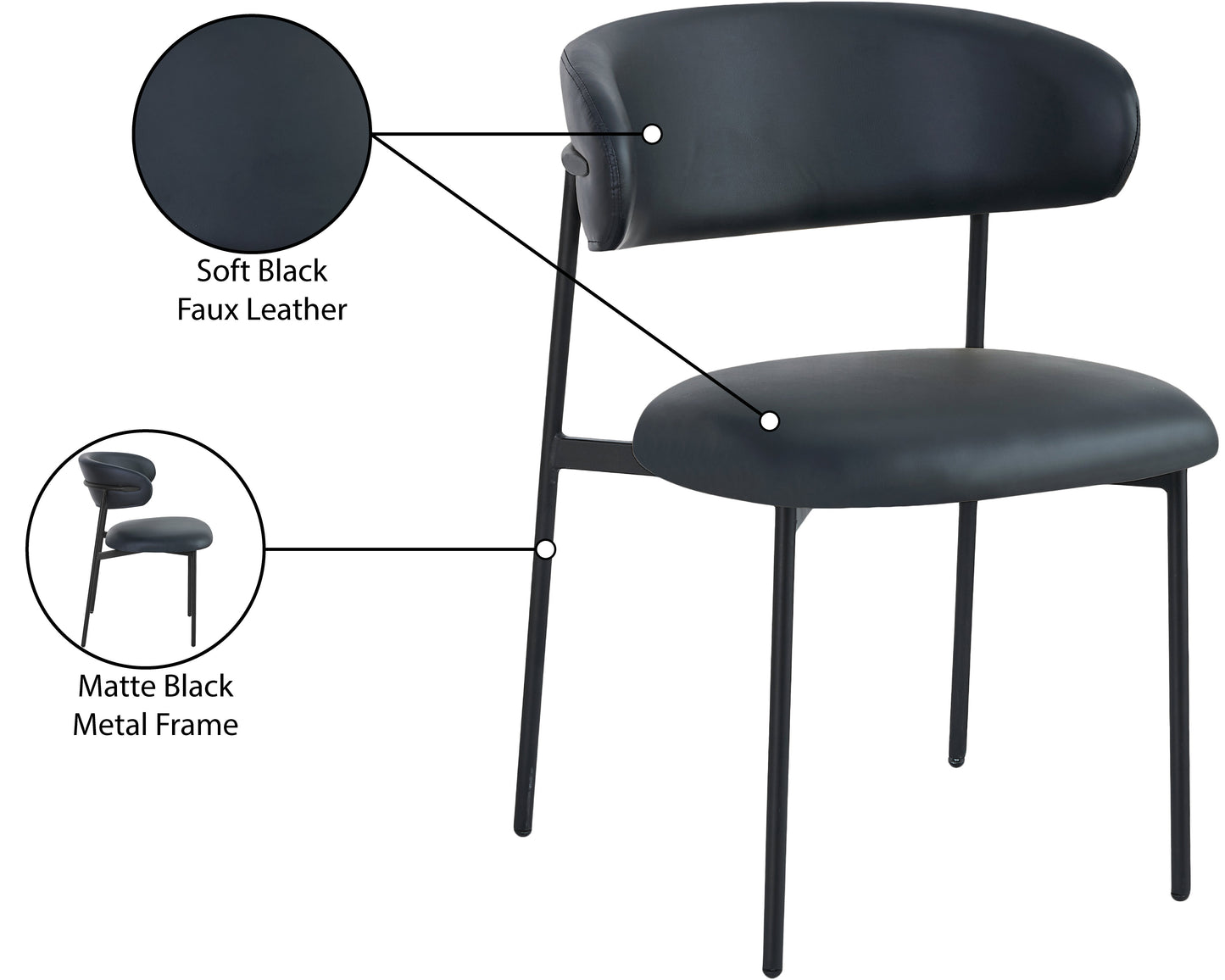 ziggy black faux leather dining chair c