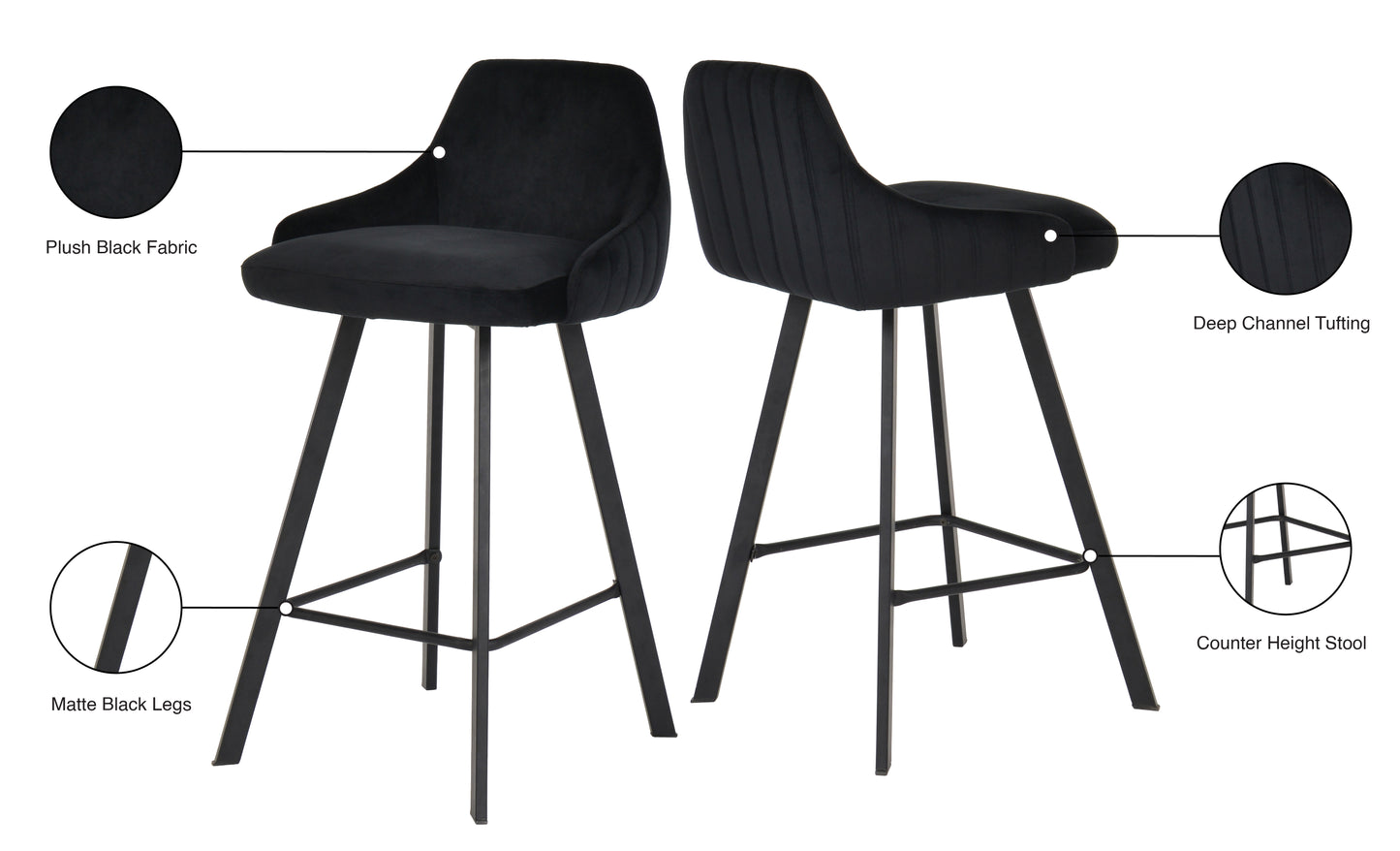 oblique black velvet stool black