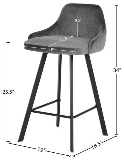 Oblique Grey Velvet Stool Grey