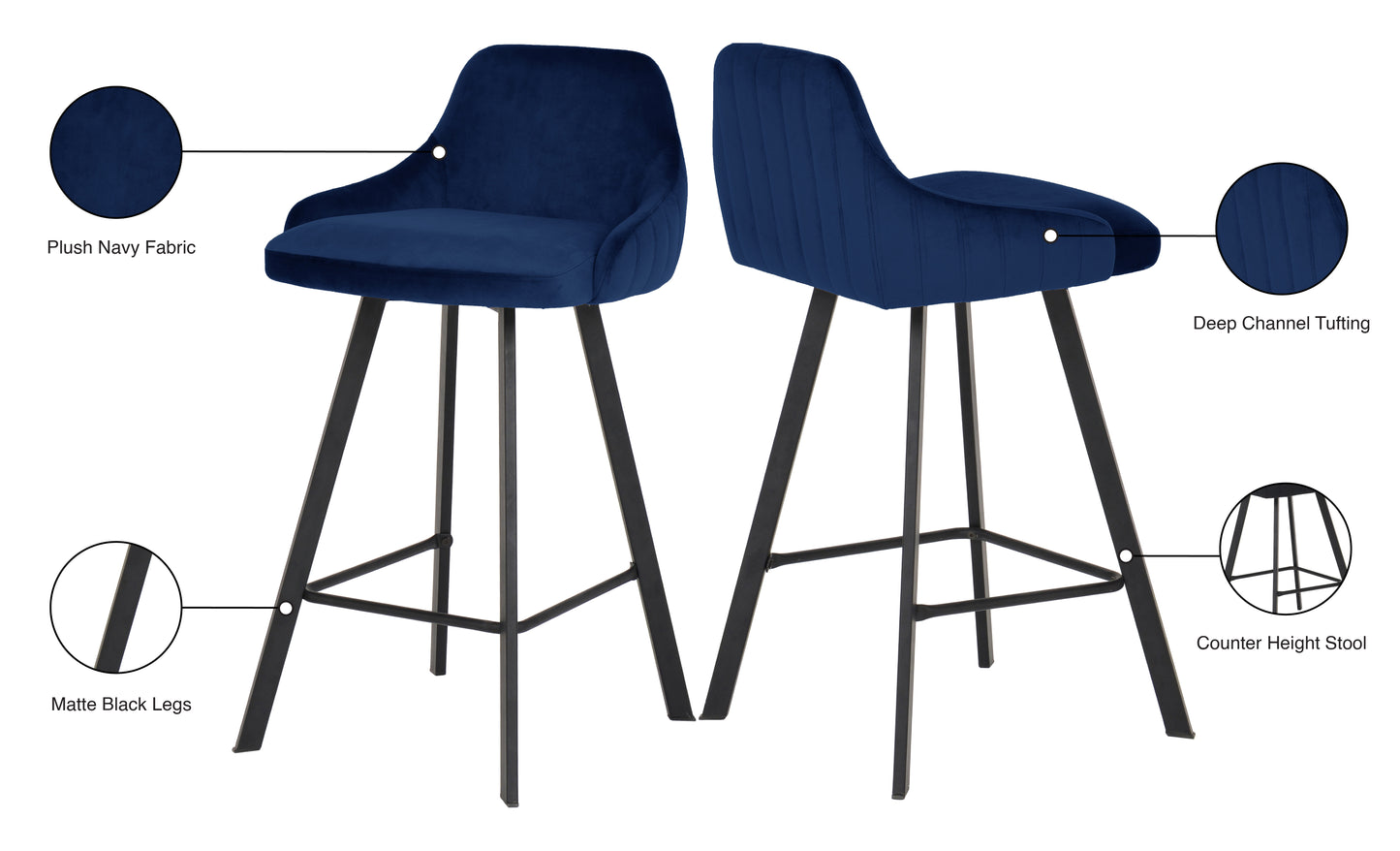 oblique navy velvet stool navy