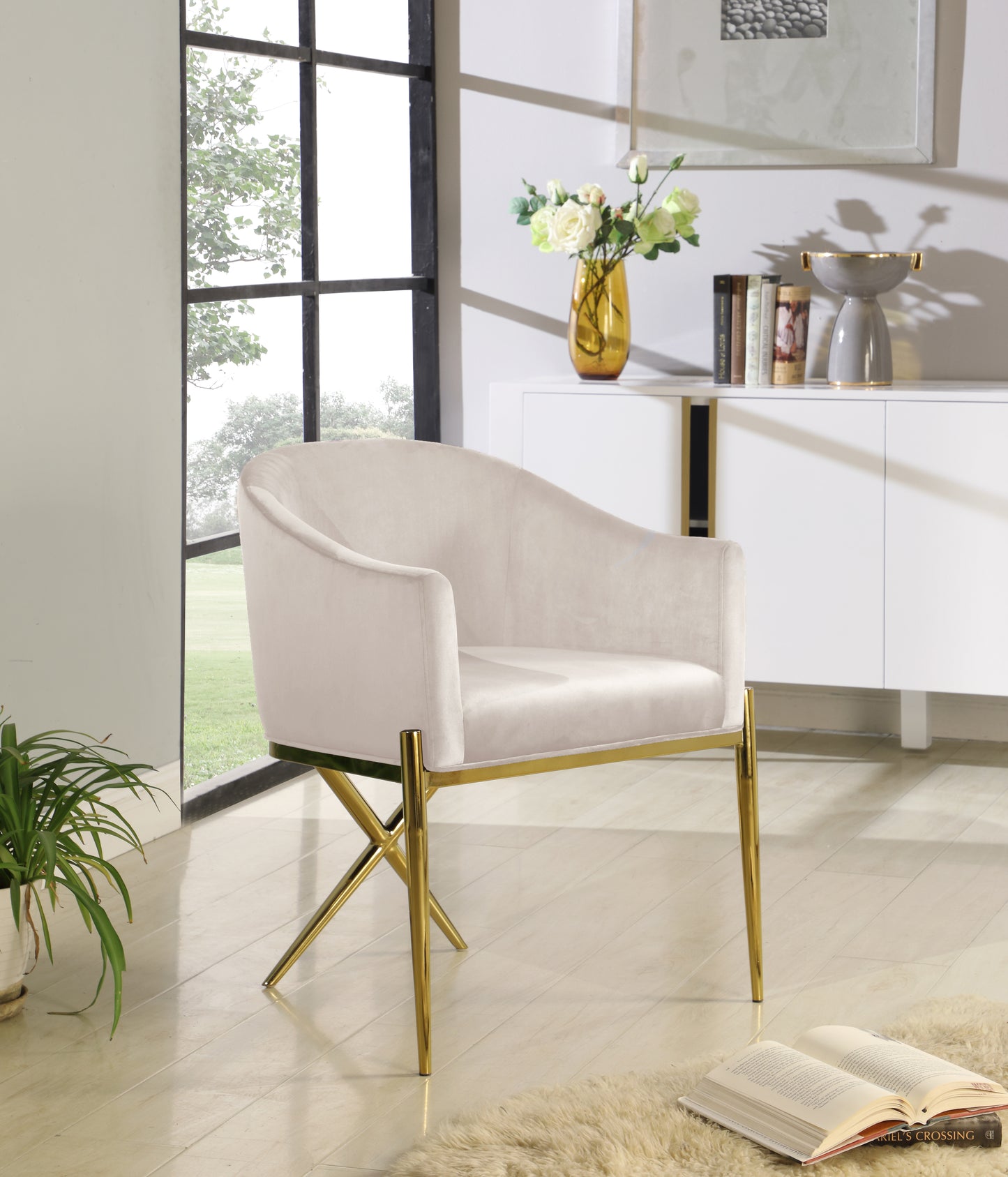 cocoon cream velvet dining chair c