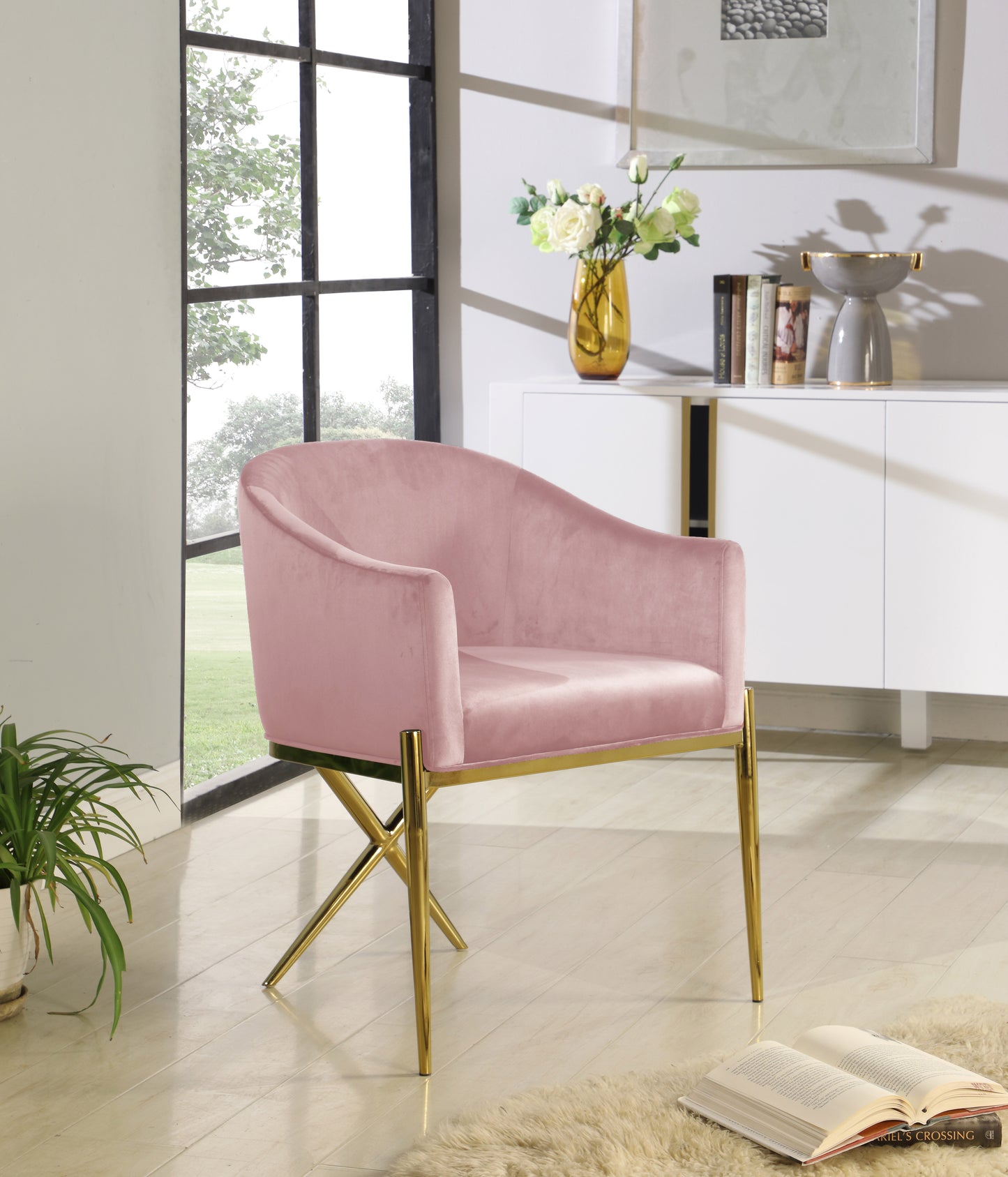 cocoon pink velvet dining chair c