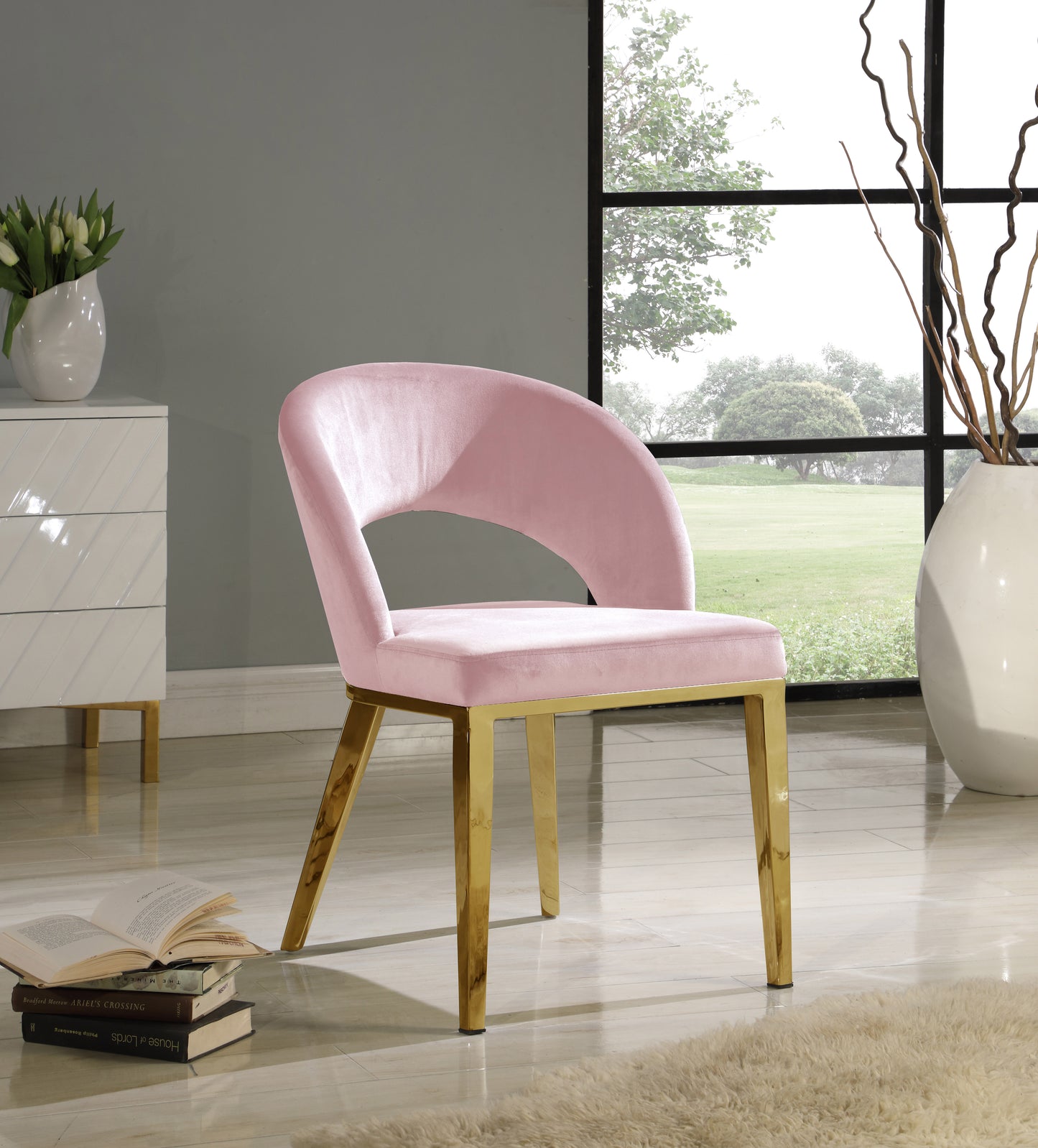 nexus pink velvet dining chair c