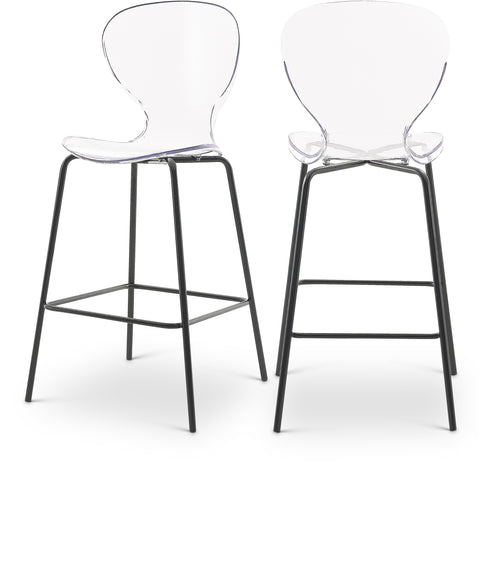 Nola Black Lucite Seat And Metal Base Counter Stool, 2-Piece