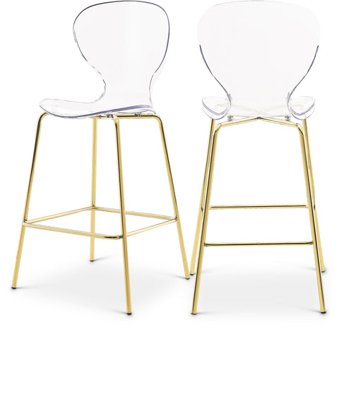 Nola Gold Lucite Seat And Metal Base Counter Stool, 2-Piece