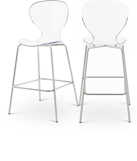 Nola Chrome Lucite Seat And Metal Base Counter Stool, 2-Piece