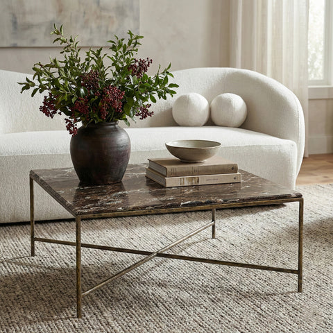 Jolie Brown Genuine Marble And Iron Coffee Table, 1 Piece