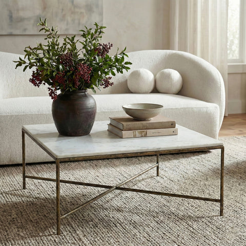 Jolie White Genuine Marble And Iron Coffee Table, 1 Piece