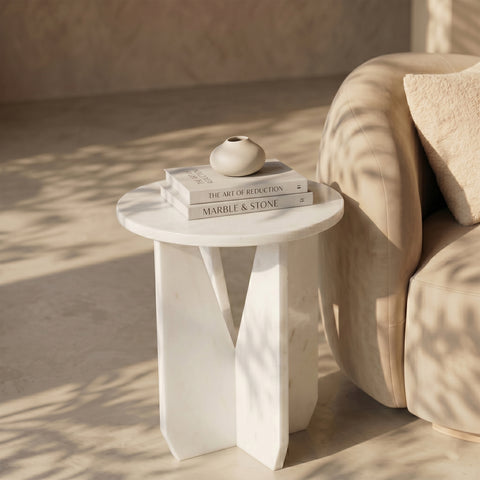 Camden White Genuine Marble End / Side Table, 1 Piece
