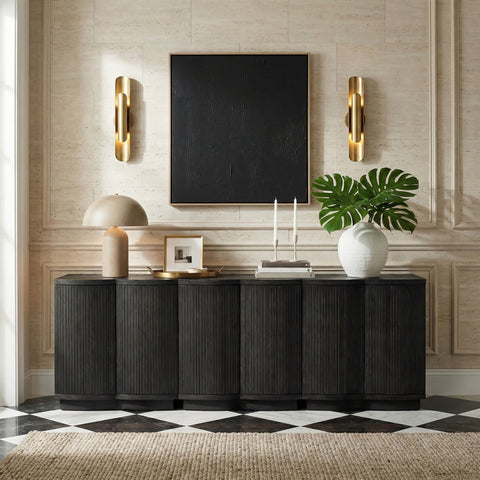 Veda Black Oak Veneer Sideboard/Buffet, 3-Piece