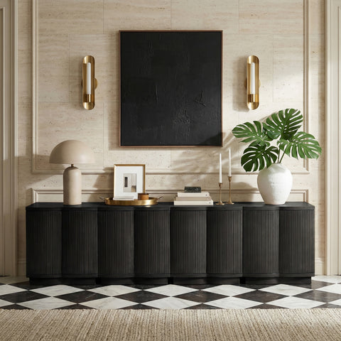Veda Black Oak Veneer Sideboard/Buffet, 4-Piece