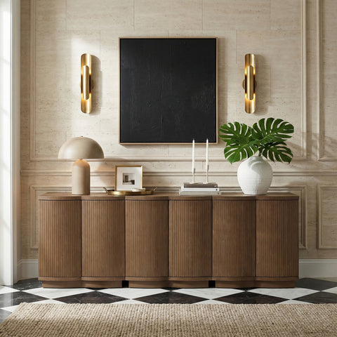 Veda Brown Oak Veneer Sideboard/Buffet, 3-Piece