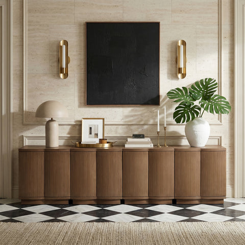 Veda Brown Oak Veneer Sideboard/Buffet, 4-Piece