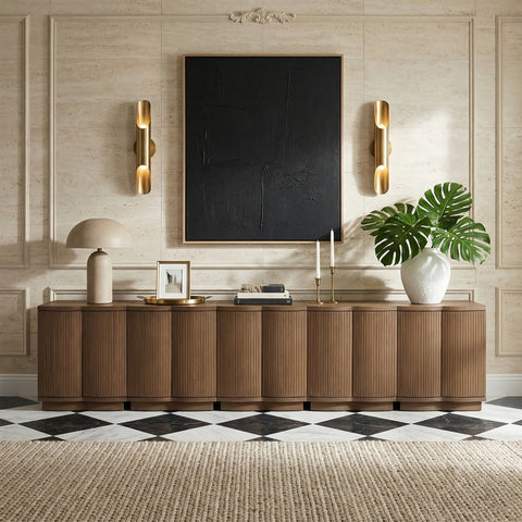 Veda Brown Oak Veneer Sideboard/Buffet, 5-Piece