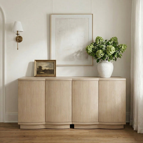 Veda Natural Oak Veneer Sideboard/Buffet, 2-Piece