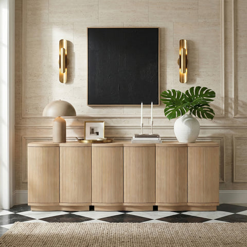Veda Natural Oak Veneer Sideboard/Buffet, 3-Piece