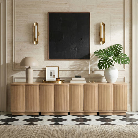 Veda Natural Oak Veneer Sideboard/Buffet, 4-Piece