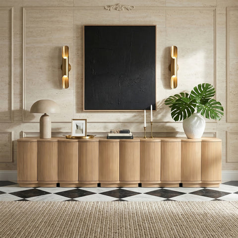 Veda Natural Oak Veneer Sideboard/Buffet, 5-Piece