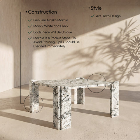 Briar Alaska Genuine Marble Coffee Table, 1 Piece