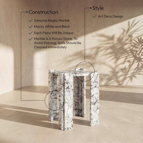 Briar Alaska Genuine Marble End / Side Table, 1 Piece