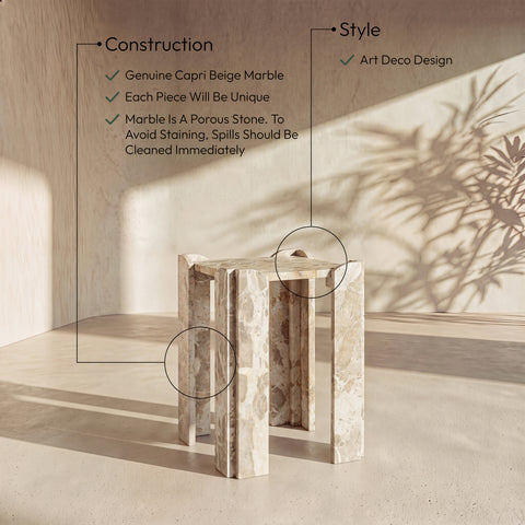 Briar Beige Genuine Marble End / Side Table, 1 Piece