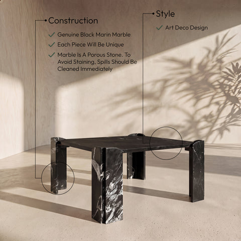 Briar Black Genuine Marble Coffee Table, 1 Piece