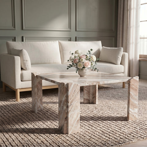 Briar Brown Genuine Marble Coffee Table, 1 Piece