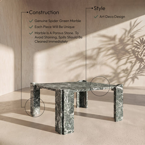 Briar Green Genuine Marble Coffee Table, 1 Piece
