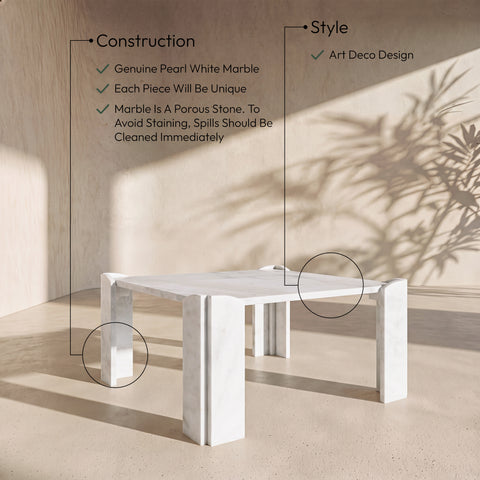 Briar White Genuine Marble Coffee Table, 1 Piece