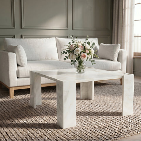 Briar White Genuine Marble Coffee Table, 1 Piece