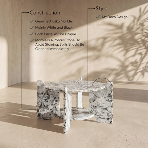 Emory Alaska Genuine Marble Coffee Table, 1 Piece