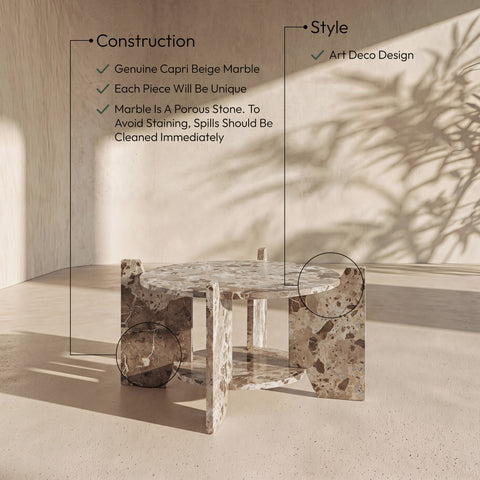 Emory Beige Genuine Marble Coffee Table, 1 Piece