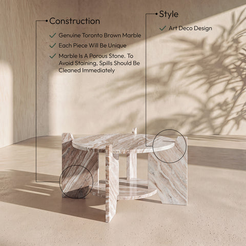 Emory Brown Genuine Marble Coffee Table, 1 Piece