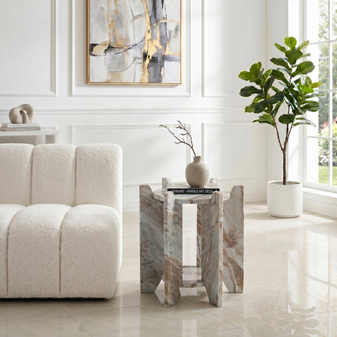 Emory Brown Genuine Marble End / Side Table, 1 Piece