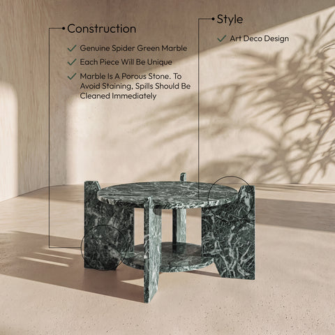 Emory Green Genuine Marble Coffee Table, 1 Piece