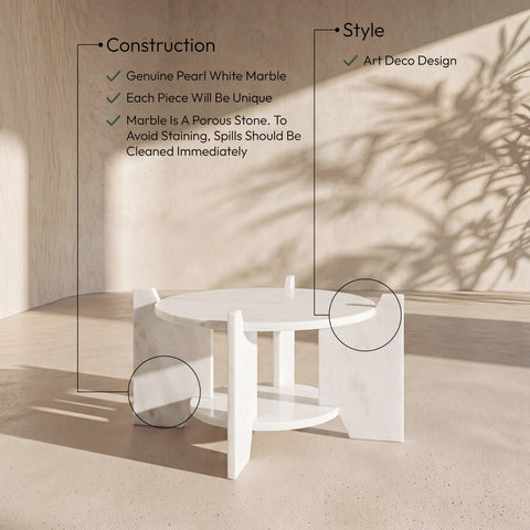 Emory White Genuine Marble Coffee Table, 1 Piece
