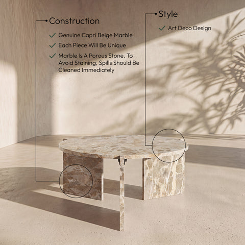 Harper Beige Genuine Marble Coffee Table, 1 Piece