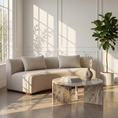 Harper Beige Genuine Marble Coffee Table, 1 Piece