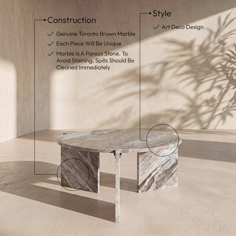 Harper Brown Genuine Marble Coffee Table, 1 Piece