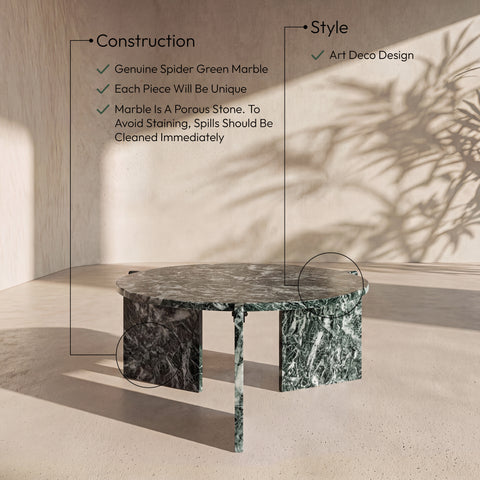 Harper Green Genuine Marble Coffee Table, 1 Piece