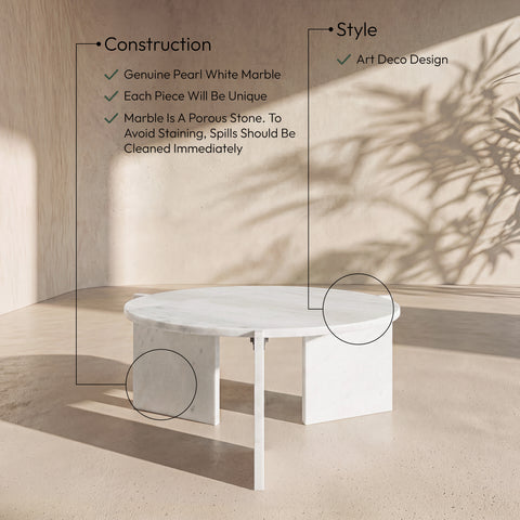 Harper White Genuine Marble Coffee Table, 1 Piece