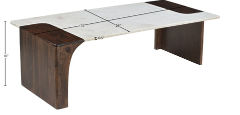 Selene White Genuine Marble And Mango Wood Coffee Table, 1 Piece