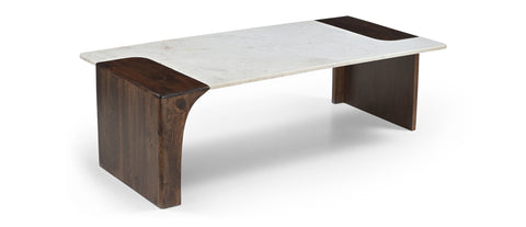 Selene White Genuine Marble And Mango Wood Coffee Table, 1 Piece