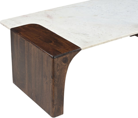 Selene White Genuine Marble And Mango Wood Coffee Table, 1 Piece