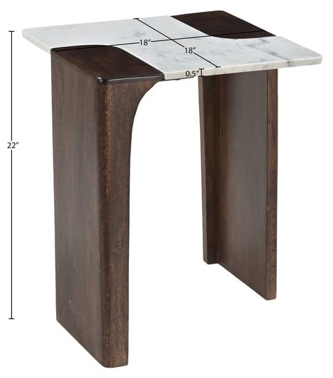 Selene White Genuine Marble And Mango Wood End / Side Table, 1 Piece